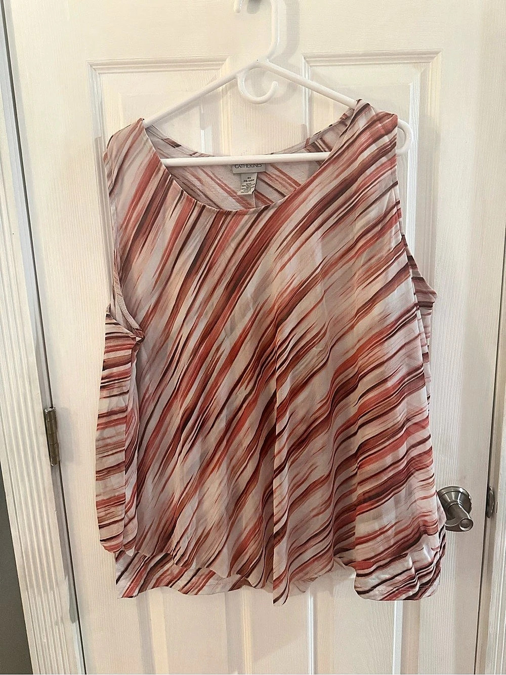 Catherines Abstract Stripe Blouse in orange & White Size 3X Like New